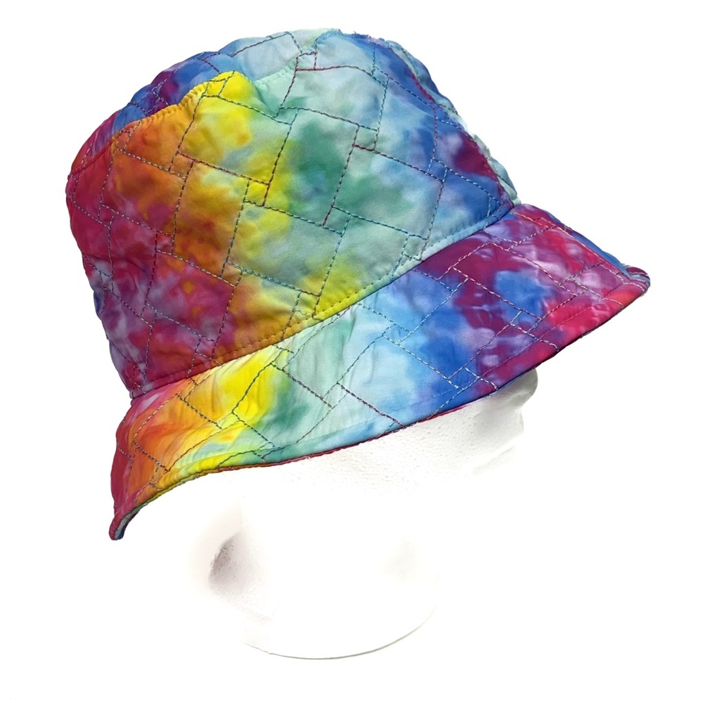 NWT Kurt Geiger Bucket Hat Tie Dye Rainbow Nylon Quilted Beach Hippie O/S - Picture 3 of 11